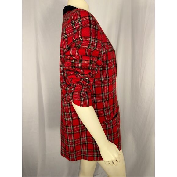 Vintage Sag Harbor Red Plaid Wool Blend Blazer with Black Velvet Collar – Size 1 - Picture 6 of 16